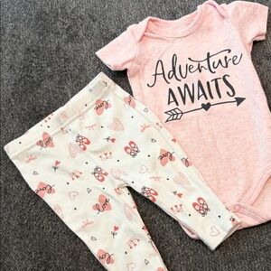 Unknown Pink "Adventure Awaits" Baby Onesie & Baby Views Cute Print Pants Set